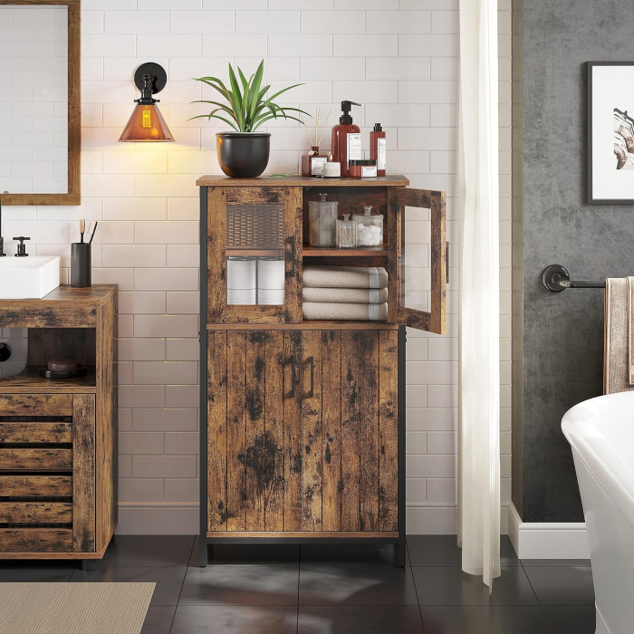 Dulap multifunctional pentru baie, stil industrial, 60x30x108cm, maro rustic si negru [5]