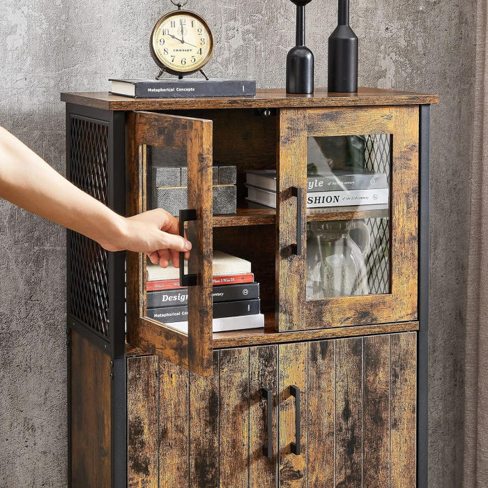 Dulap multifunctional pentru baie, stil industrial, 60x30x108cm, maro rustic si negru [8]