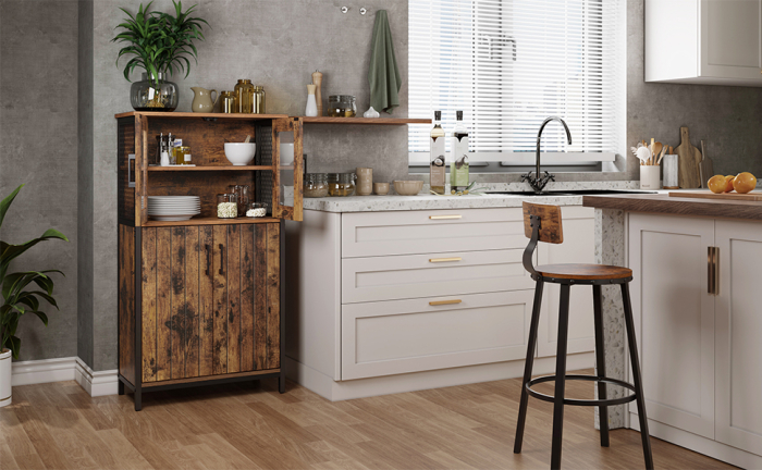 Dulap multifunctional pentru baie, stil industrial, 60x30x108cm, maro rustic si negru [1]