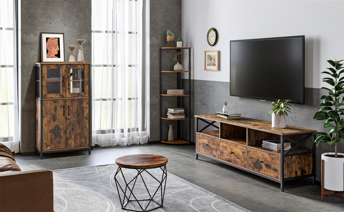 Dulap multifunctional pentru baie, stil industrial, 60x30x108cm, maro rustic si negru [2]