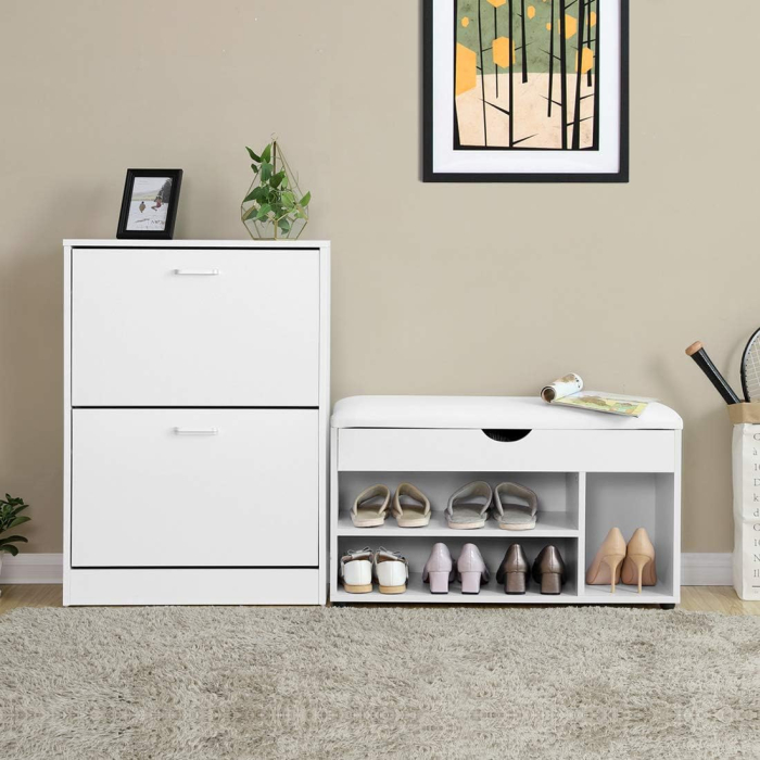 Dulap pantofi cu 2 usi rabatabile, din MDF, pentru 8-12 perechi, 60x24x84cm, alb [2]