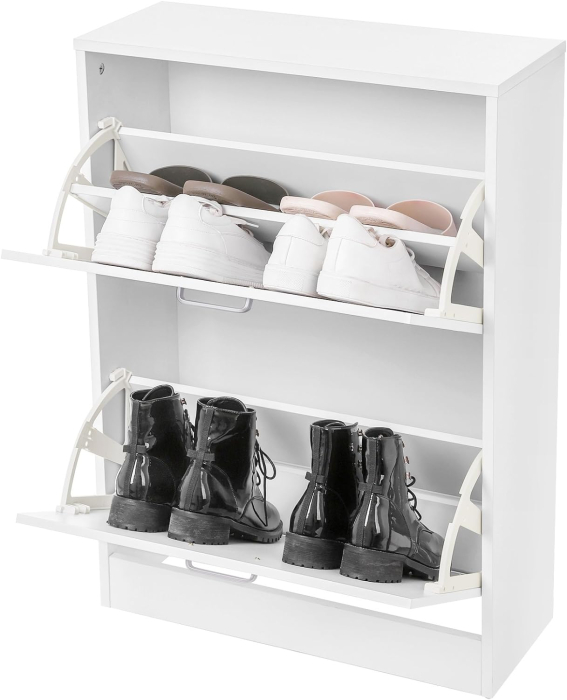Dulap pantofi cu 2 usi rabatabile, din MDF, pentru 8-12 perechi, 60x24x84cm, alb [4]
