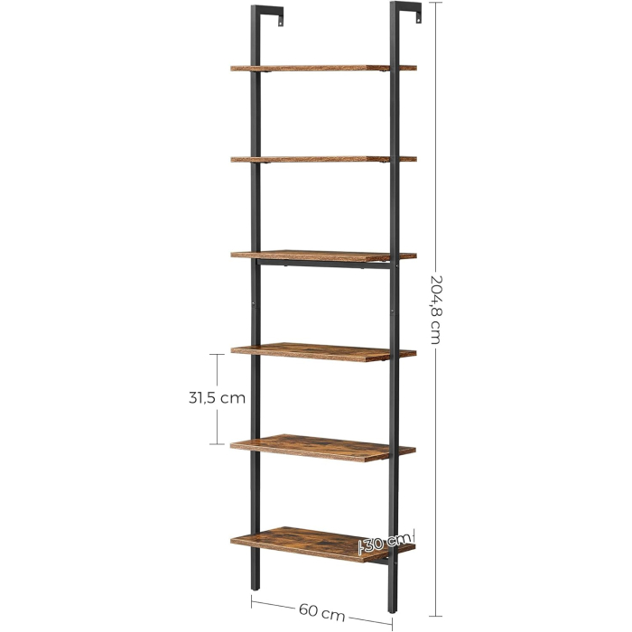 Etajera tip scara 6 rafturi, PAL si cadru metalic, 60x30x205 cm, maro rustic [8]