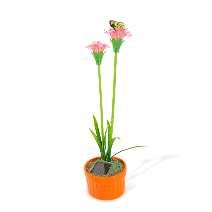 Floare colorată solară - 8 x 8 x 32 cm - 10 LED-uri alb cald - rosu [4]