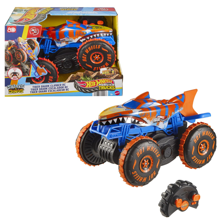 HOT WHEELS MONSTER TRUCK SHARKS VS DINOS MASINA CU TELECOMANDA TIGER SHARK CLIMBER [9]