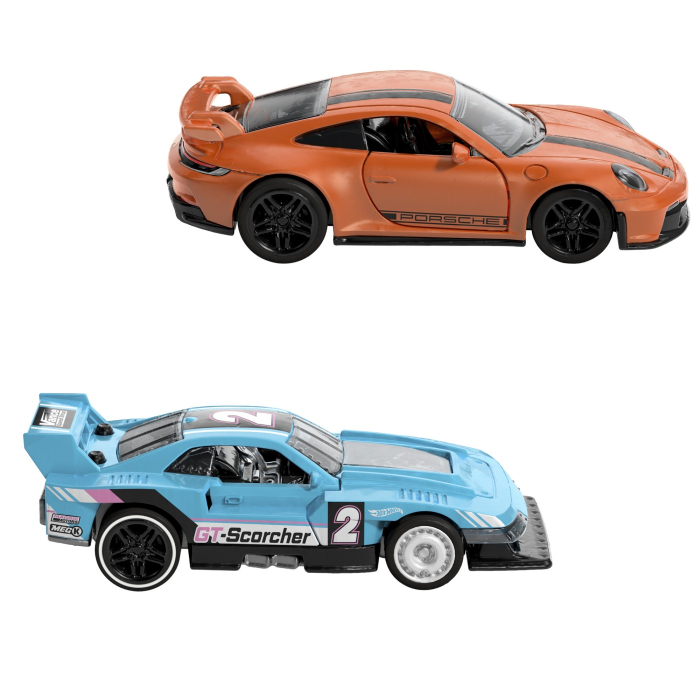 HOT WHEELS SET 2 MASINUTE METALICE PULL BACK GT-SCORCHER SI PORSCHE 911 GT3 1:43 [2]