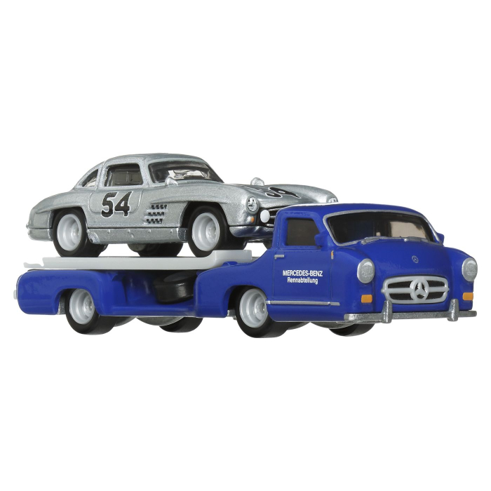 HOT WHEELS TRANSPORTATOR  MERCEDES-BENZ 55 BLAUES WUNDER CU MASINUTA MERCEDES-BENZ 300 SL SCARA 1:64 [2]