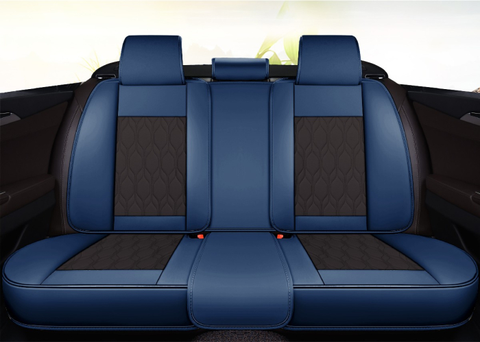 Huse auto premium 5 locuri Carguard Deluxe piele ecologică perforată - albastru inchis - negru [3]