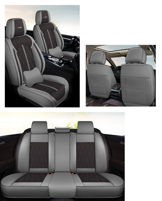 Huse auto premium 5 locuri Carguard Deluxe piele ecologică perforată - gri - negru [2]
