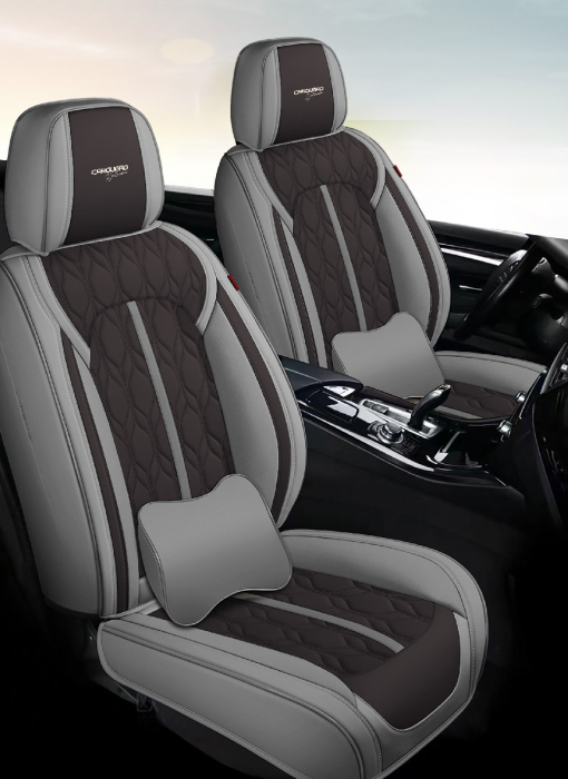 Huse auto premium 5 locuri Carguard Deluxe piele ecologică perforată - gri - negru [3]