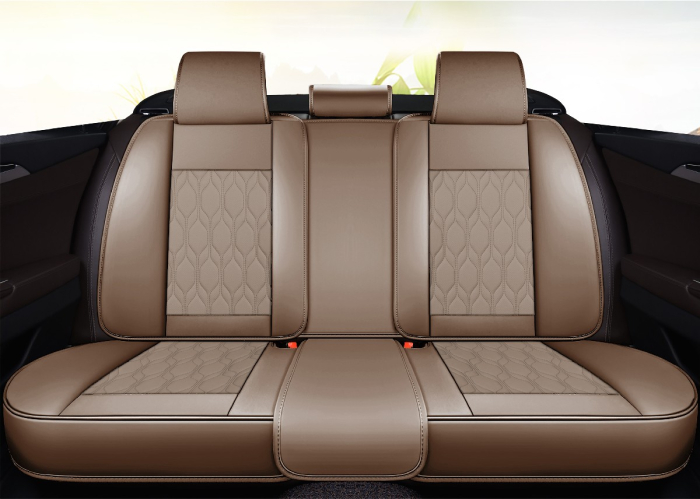 Huse auto premium 5 locuri Carguard Deluxe piele ecologică perforată - maro deschis - crem [3]
