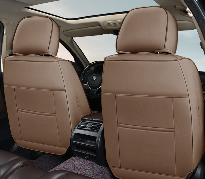 Huse auto premium 5 locuri Carguard Deluxe piele ecologică perforată - maro deschis - crem [4]