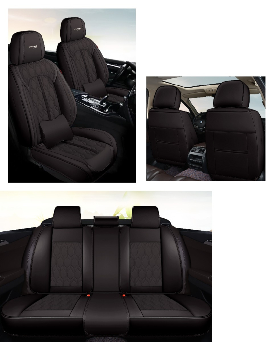 Huse auto premium 5 locuri Carguard Deluxe piele ecologică perforată - negru [2]