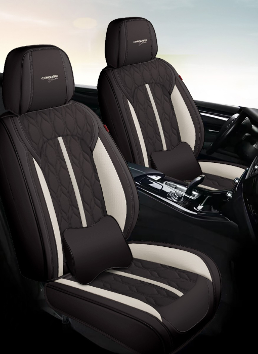 Huse auto premium 5 locuri Carguard Deluxe piele ecologică perforată - negru - alb [2]