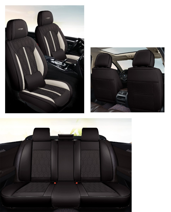 Huse auto premium 5 locuri Carguard Deluxe piele ecologică perforată - negru - alb [4]