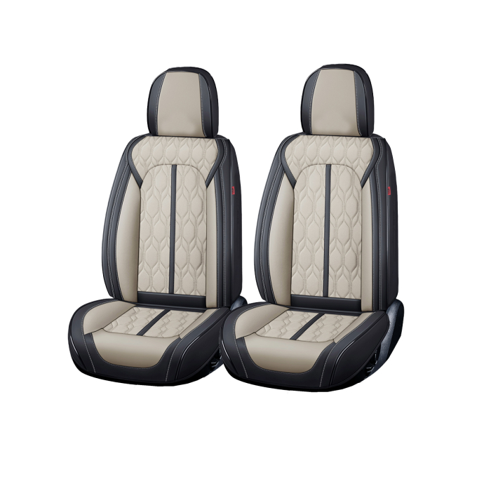Huse auto premium 5 locuri Carguard Deluxe piele ecologică perforată - negru - crem [1]
