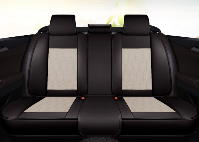 Huse auto premium 5 locuri Carguard Deluxe piele ecologică perforată - negru - crem [5]