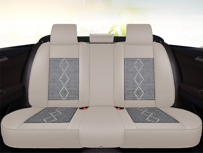 Huse auto premium 5 locuri Carguard Deluxe piele ecologică perforată și textil  - gri deschis - gri inchis [5]