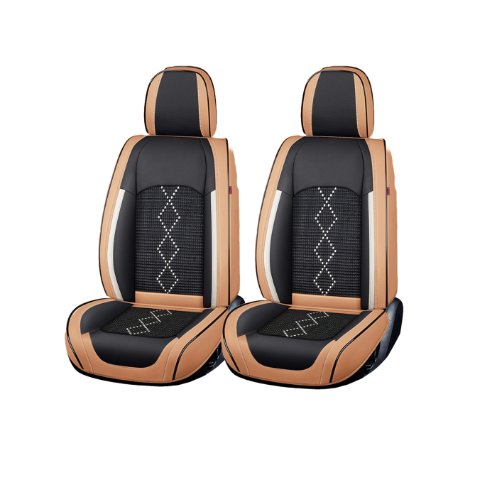 Huse auto premium 5 locuri Carguard Deluxe piele ecologică perforată și textil - maro caramel [1]