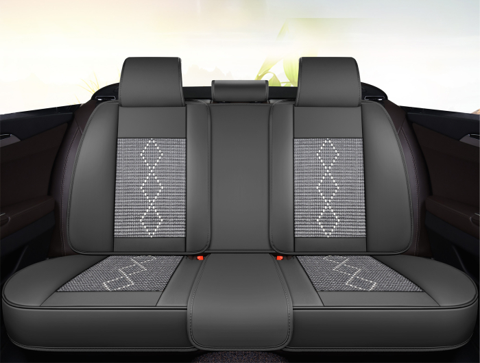 Huse auto premium 5 locuri Carguard Deluxe piele ecologică perforată și textil - negru - alb [3]