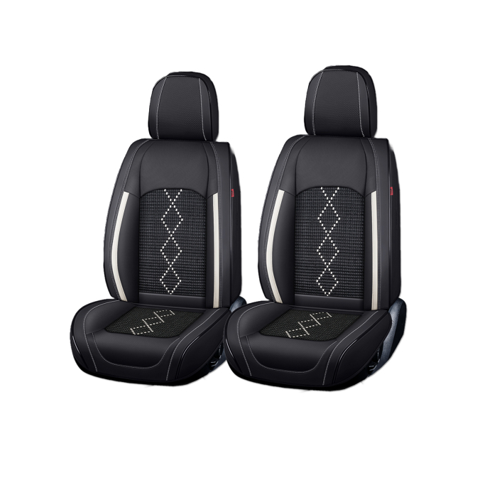 Huse auto premium 5 locuri Carguard Deluxe piele ecologică perforată și textil - negru - alb [1]