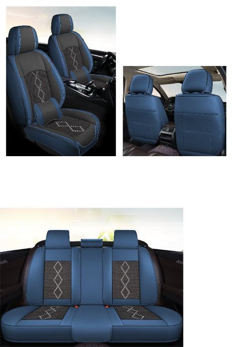 Huse auto premium 5 locuri Carguard Deluxe piele ecologică perforată și textil - negru - albastru închis [3]