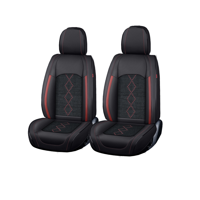 Huse auto premium 5 locuri Carguard Deluxe piele ecologică perforată și textil - negru - rosu închis [1]