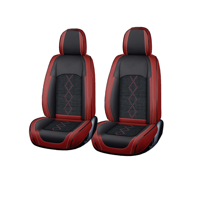 Huse auto premium 5 locuri Carguard Deluxe piele ecologică perforată și textil - roșu închis - negru [1]