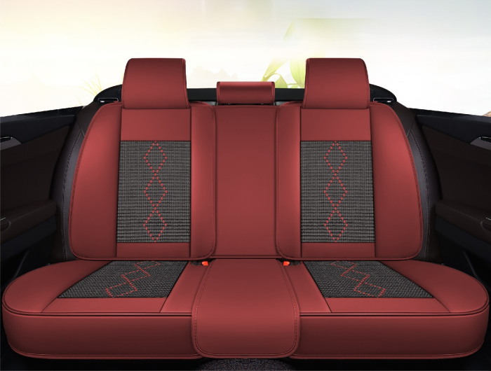 Huse auto premium 5 locuri Carguard Deluxe piele ecologică perforată și textil - roșu închis - negru [3]