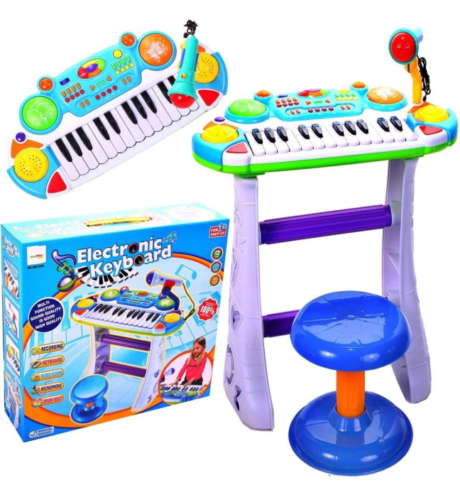 INSTRUMENT MUZICAL PIANINA ELECTRONICA MALPLAY CU SCAUN SI MICROFON 45 CM INALTIME ALBASTRU [3]