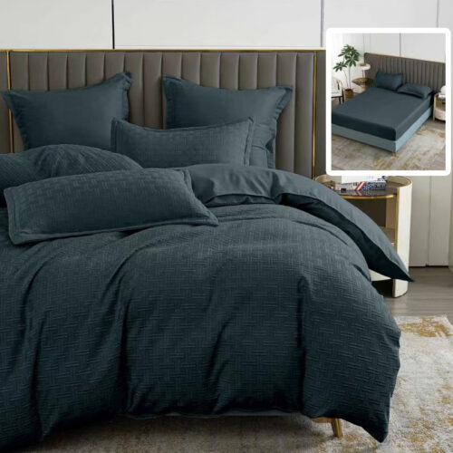 Lenjerie de pat natur uni stripe 6 piese cu cearsaf (negru) [1]