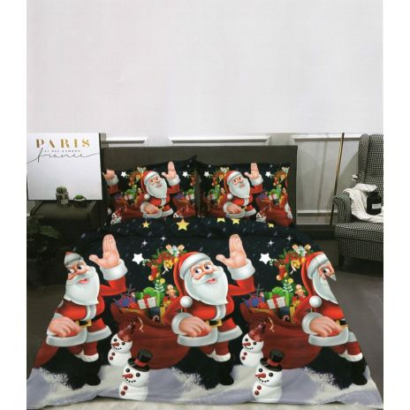 Lenjerii de pat dublu cocolino, pucioasa, mos craciun cu sacul - bleumarin [1]