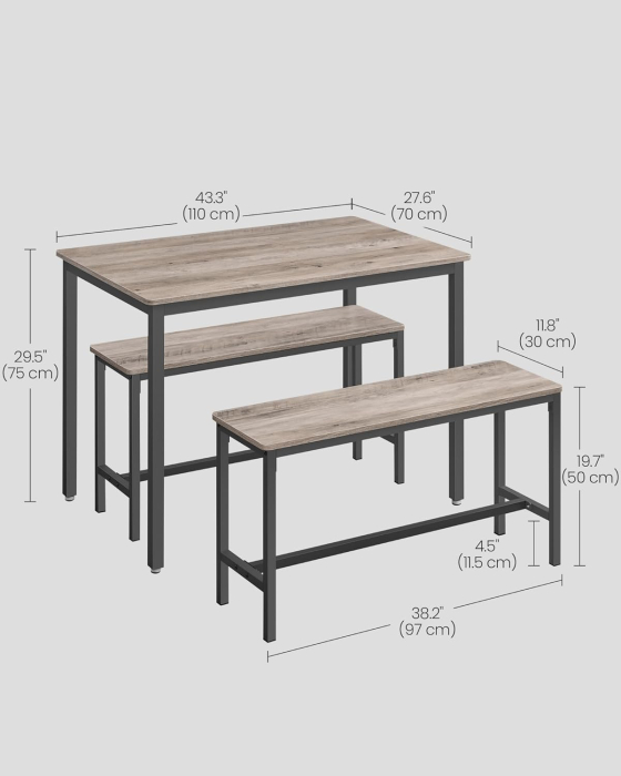 Masa de bar cu 2 banci, design industrial, 110x70x75cm, stejar sonoma [3]