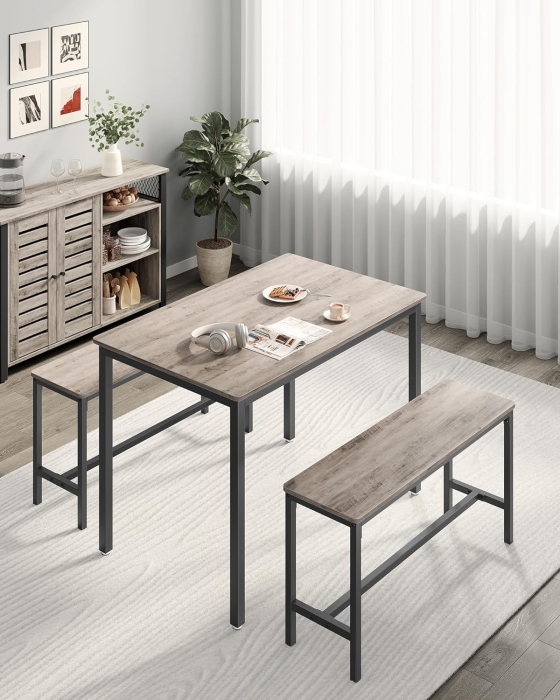 Masa de bar cu 2 banci, design industrial, 110x70x75cm, stejar sonoma [4]