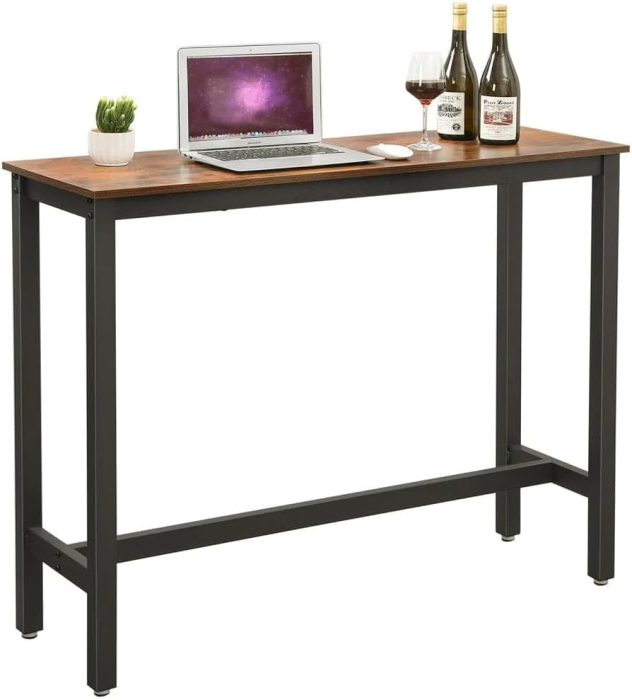 Masa de bar inalta, cadru metalic, design industrial, 120x40x100cm, maro rustic [6]