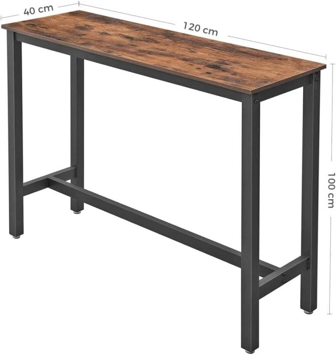 Masa de bar inalta, cadru metalic, design industrial, 120x40x100cm, maro rustic [2]
