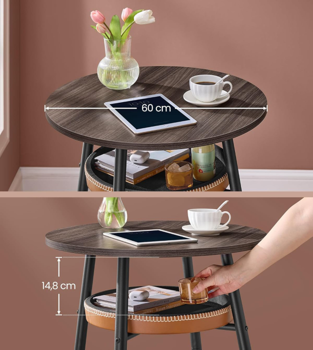 Masa de bar maro, 70x70x91 cm – design elegant cu piele artificiala, blat 60 cm, stabila si usor de asamblat [3]