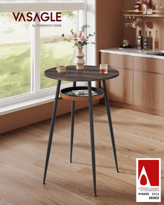 Masa de bar maro, 70x70x91 cm – design elegant cu piele artificiala, blat 60 cm, stabila si usor de asamblat [6]