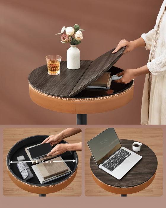 Masa de bar maro caramel, 59x59x(83-105) cm – inaltime reglabila, compartiment de depozitare [5]