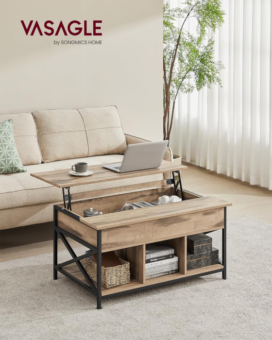 Masa de cafea cu inaltime reglabila, spatiu de depozitare ascuns, 60x100x(48-62) cm, gri stejar [1]
