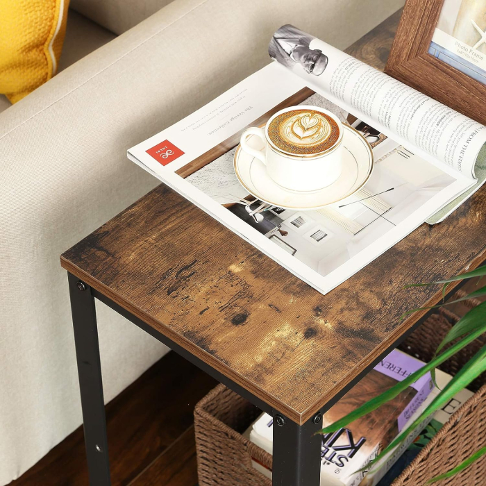 Masa de cafea laterala, cu 2 nivele, cadru din otel, 60x30x60cm, maro rustic [7]