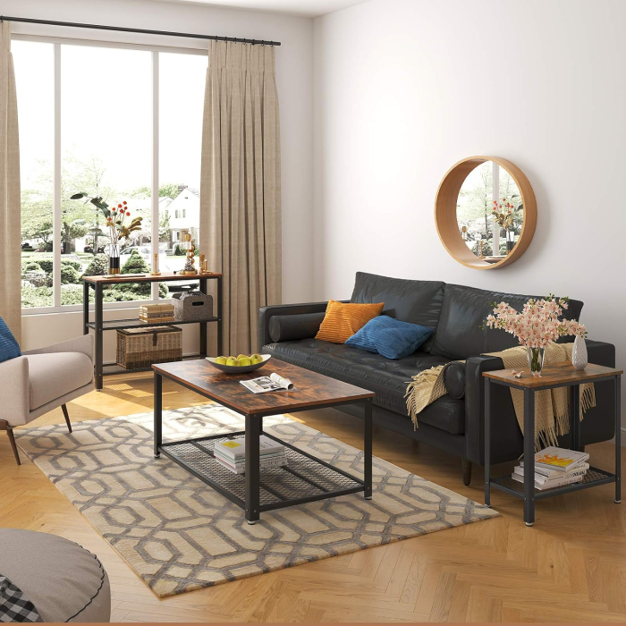 Masa de cafea laterala, cu 2 nivele, cadru din otel, 60x30x60cm, maro rustic [1]