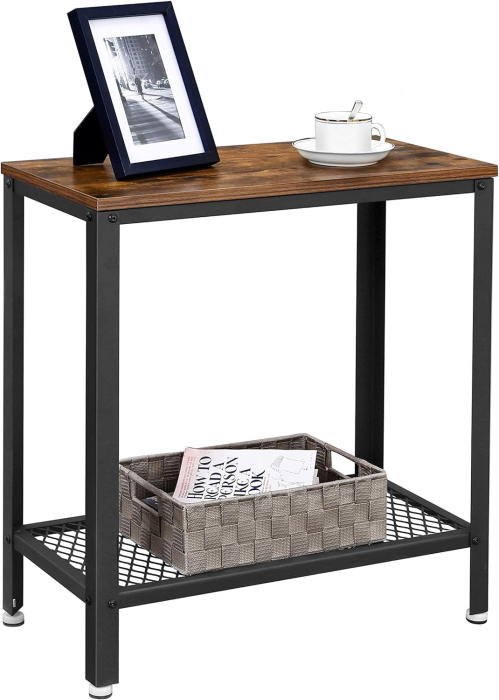 Masa de cafea laterala, cu 2 nivele, cadru din otel, 60x30x60cm, maro rustic [4]