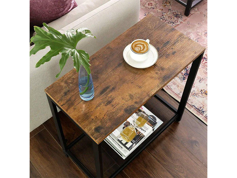 Masa de cafea laterala, cu 2 nivele, cadru din otel, 60x30x60cm, maro rustic [12]