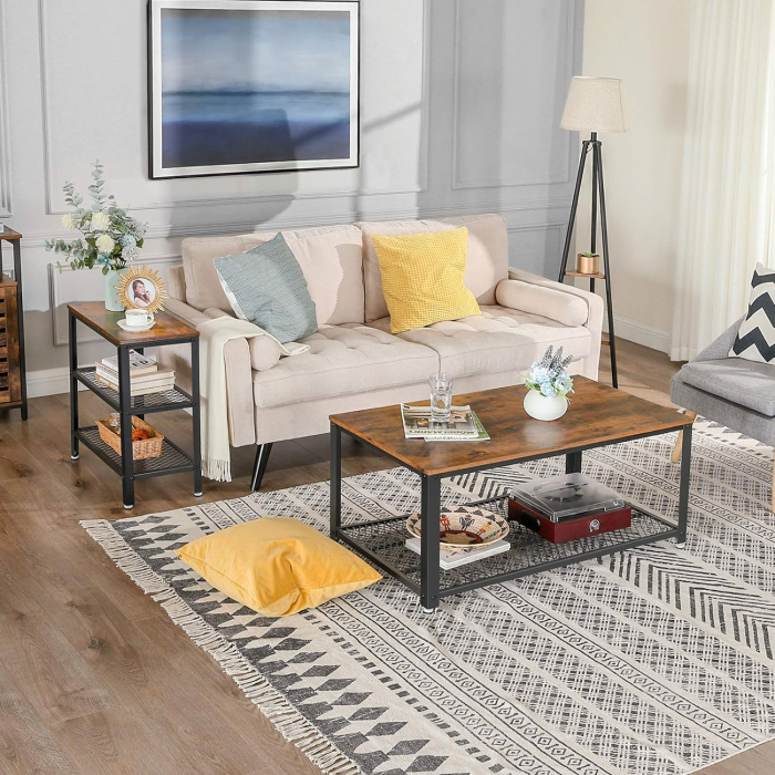 Masa de cafea laterala, cu 3 nivele, cadru din otel, 60x30x60cm, maro rustic [6]