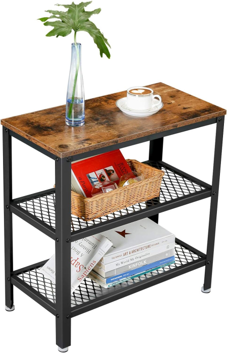 Masa de cafea laterala, cu 3 nivele, cadru din otel, 60x30x60cm, maro rustic [3]