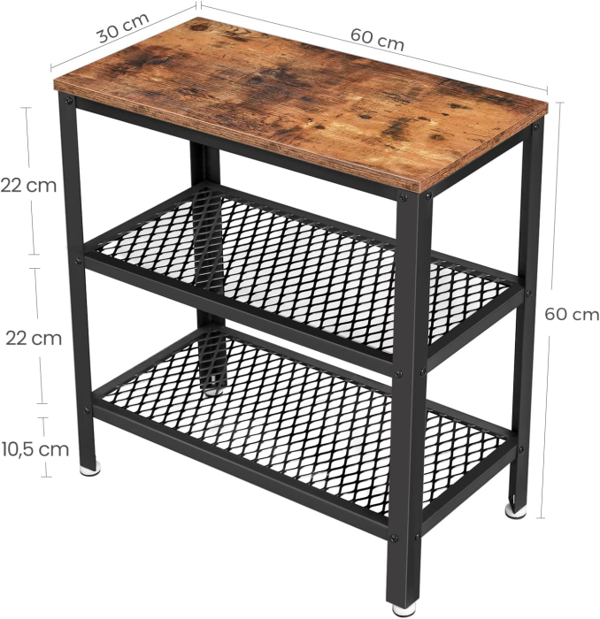 Masa de cafea laterala, cu 3 nivele, cadru din otel, 60x30x60cm, maro rustic [5]