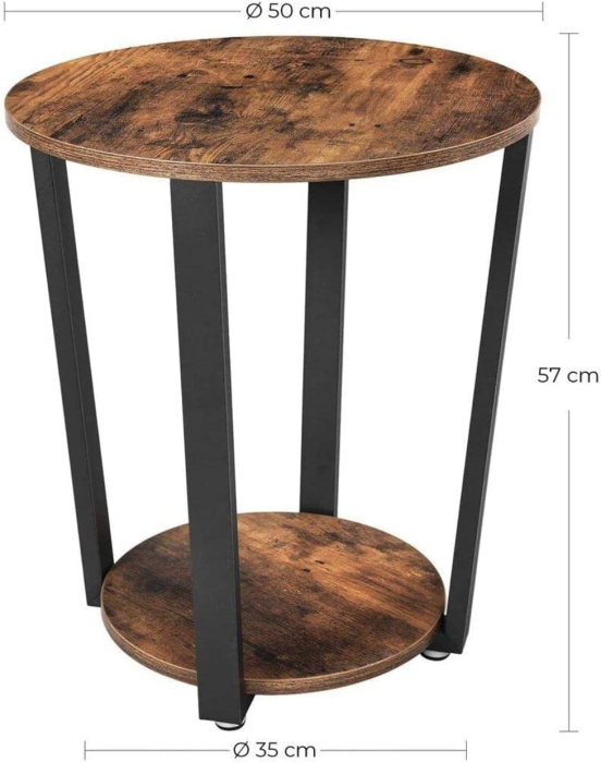 Masa de cafea rotunda cu cadru de otel, stil industrial, 50x57cm, maro rustic si negru [2]