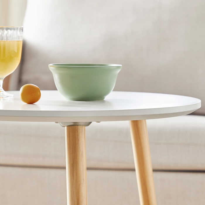 Masa de cafea, set de 2 bucati, picioare din lemn si blat MDF, design minimalist scandinav, 45x50cm si 35x35cm, alb [11]