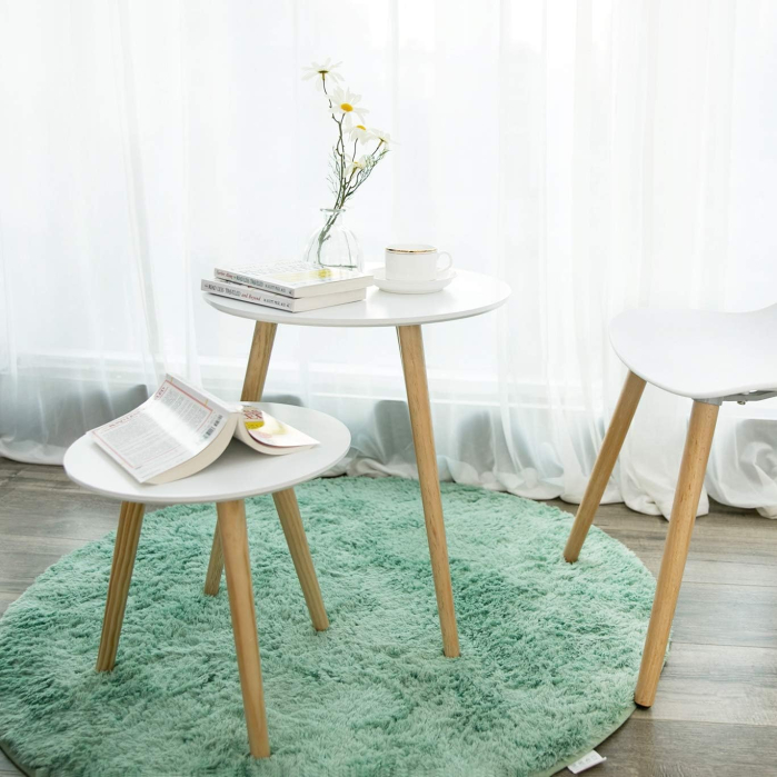 Masa de cafea, set de 2 bucati, picioare din lemn si blat MDF, design minimalist scandinav, 45x50cm si 35x35cm, alb [5]